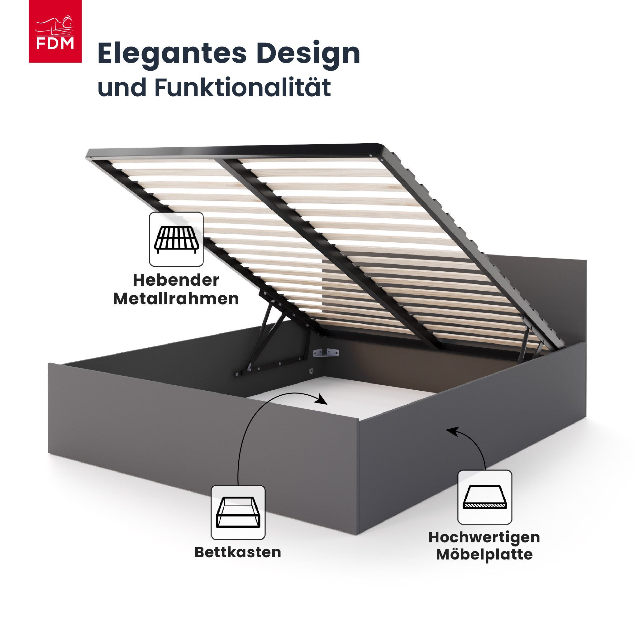 FDM Stauraumbett PANAMA SP modernes Bett Lattenrost Bettkasten pflegeleicht MADE IN EU (verfügbar 90x200 120x200 140x200 160x200 180x200cm, Bettrahmen, Bett, mi – Bild 3 von 5