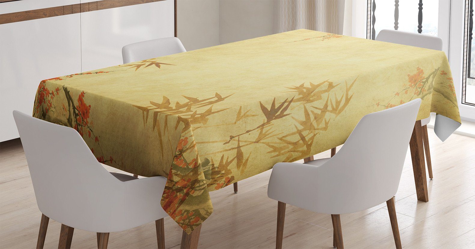 Abakuhaus Tischdecke Bereich asiatisch geeignet Für Blüte Waschbar Farbfest Bambusstämme und Außen Klare Farben, den