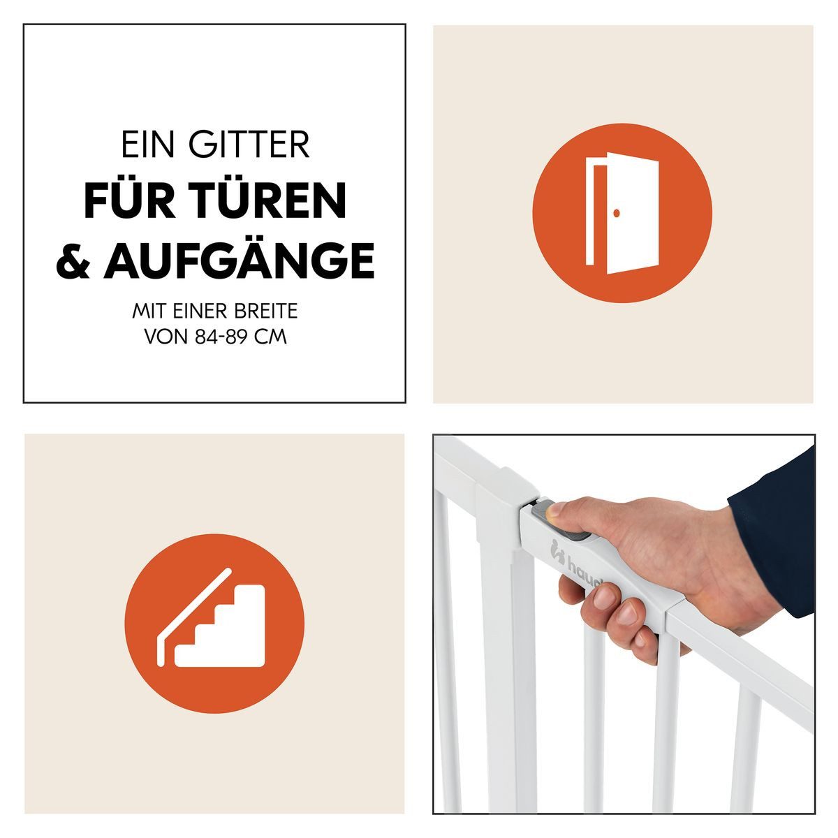 Hauck Türschutzgitter Open N Stop 2 - White, Treppenschutzgitter Set mit Verlängerung & 3x Klemmschutz ohne Bohren
