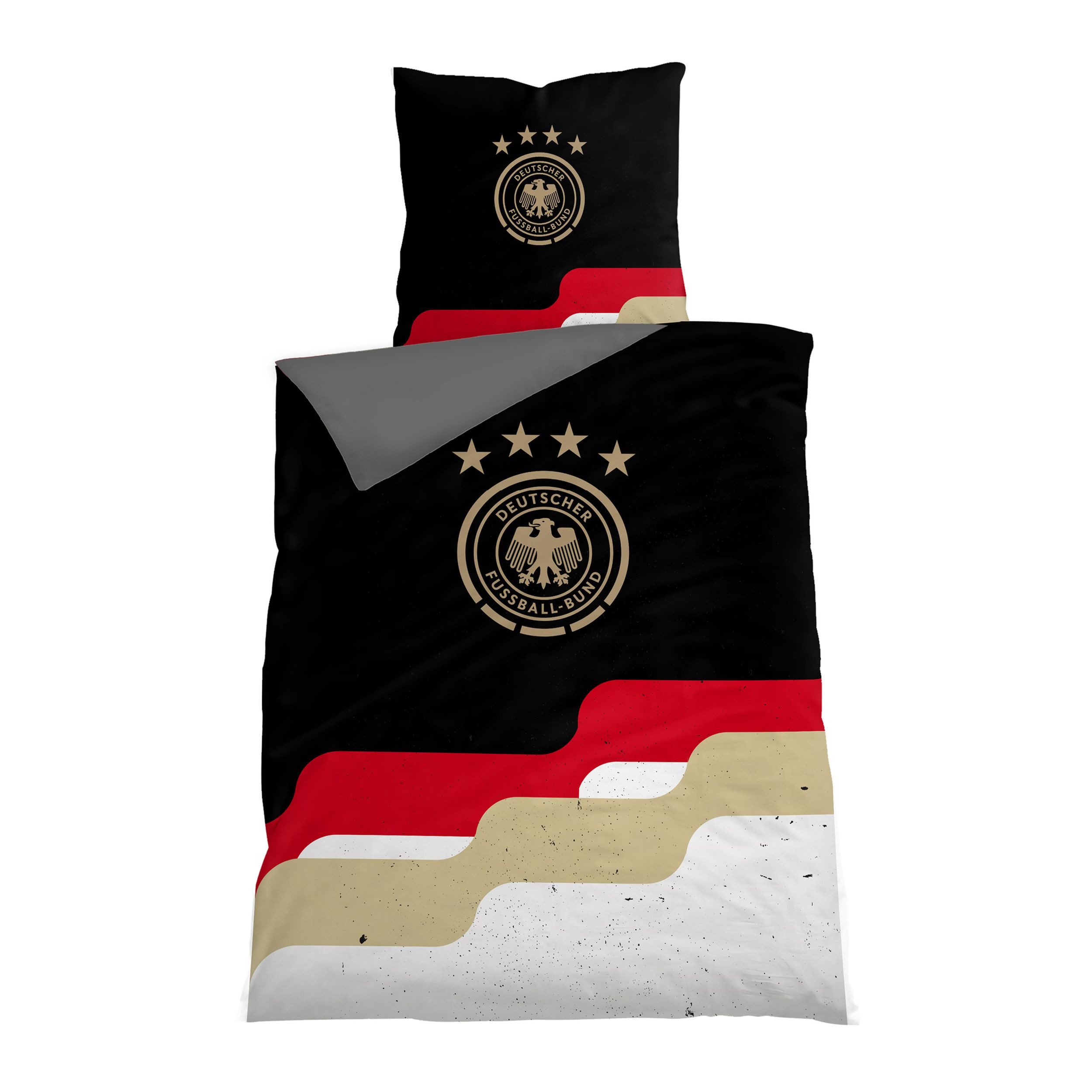 Deutscher Fußball-Bund Bettwäsche DFB Deutscher Fussball Bund, 100% Baumwolle, 135x200 80x80cm, Renforcé, 2 teilig, mit Querstreifen in Deutschland Farben