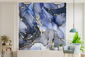 MuchoWow Fototapete Marmor - Gold - Abstrakt - Blau, Matt, bedruckt, (4 St), Vliestapete für Wohnzimmer Schlafzimmer Küche, Fototapete