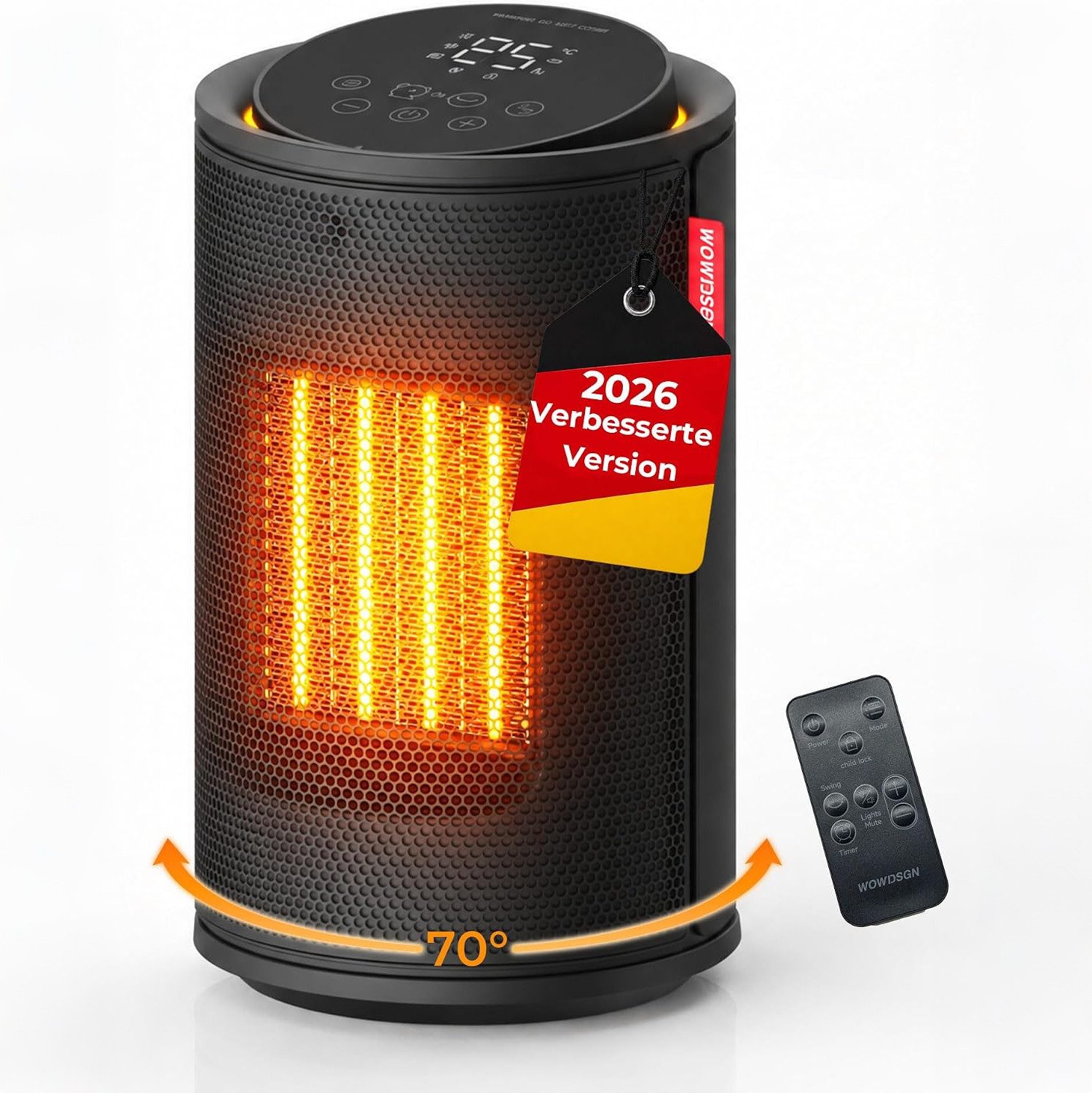GarveeMore Heizstrahler Heizlüfter Energiesparend Klein, PTC Keramik Heizgerät Leise RGB-Licht, 1500 W, 3 Heizmodi,Überhitzungs- & …