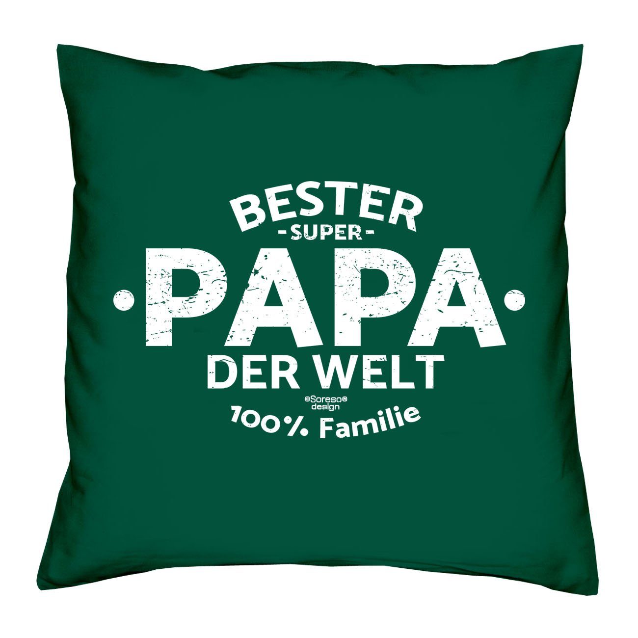 Soreso® Dekokissen Kissen Bester Papa der Welt & Urkunde für den Weltbesten Papa, Geschenk Geburstag Vatertag Weihnachten dunkelgrün