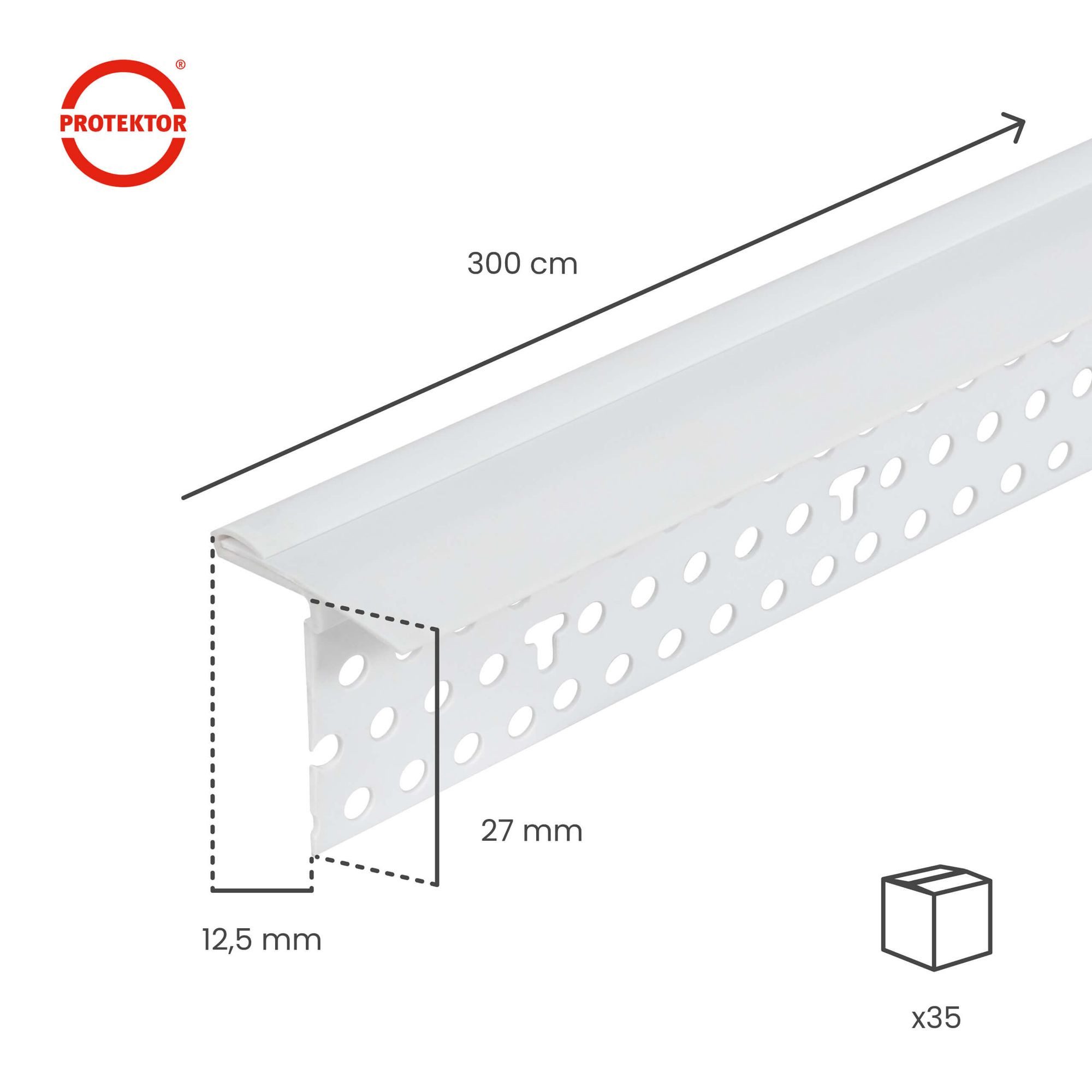 PROTEKTOR Profil Schattenfugenprofil 3766 (35 Stück, 300 cm, 3 mm, 35-St), Mit Abdeckstreifen, für Gipskartonplatten ab 12,5 mm
