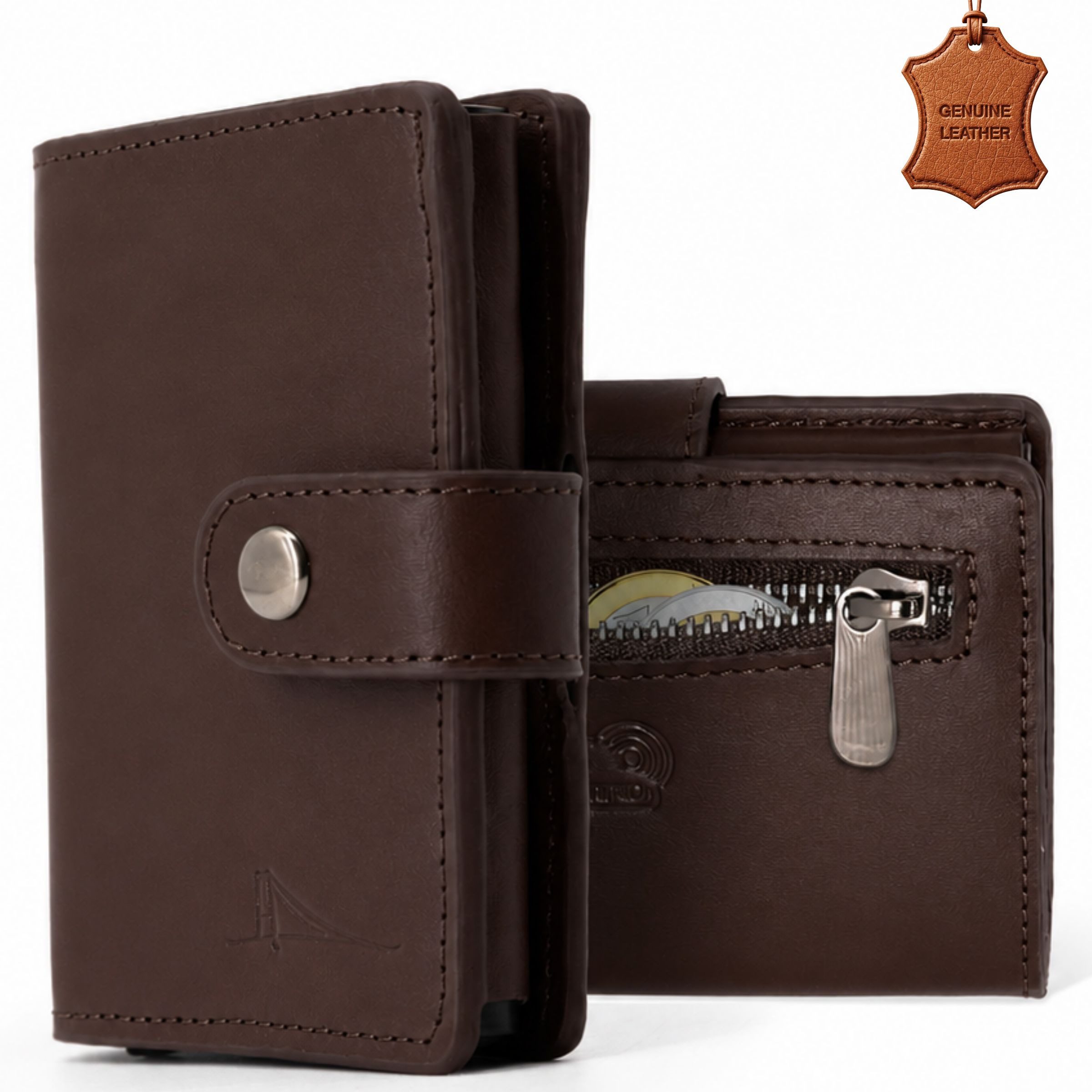 herémood Geldbörse Portemonnaie Damen & Herren, Leder Geldbörse Wallet mit RFID Schutz (Kartenetui mit Münzfach, Card Holder, Geburtstag Geschenk Papa & Mama, 1-tlg., Geldbörse Braun Unisex Wallets for Men Leder Kartenhalter Wallet), 11 Kartenfächer, Reißverschluss Münzfach, Handarbeit, Kompakt