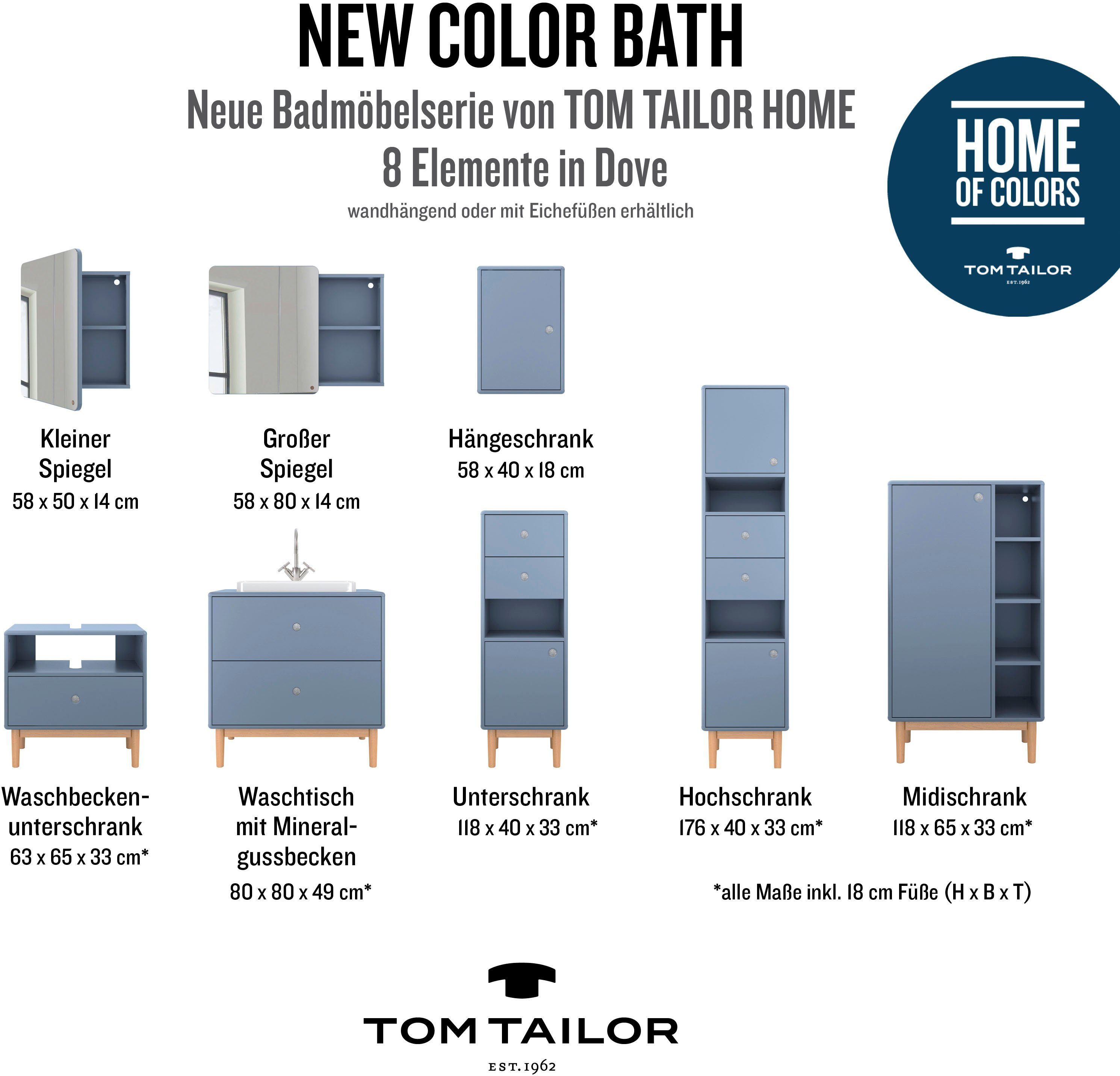 2 40 2 cm dove mit Hochschrank & Schubladen, COLOR TOM TAILOR Türen HOME Eiche, Push-to-Open,Füße mit Breite BATH