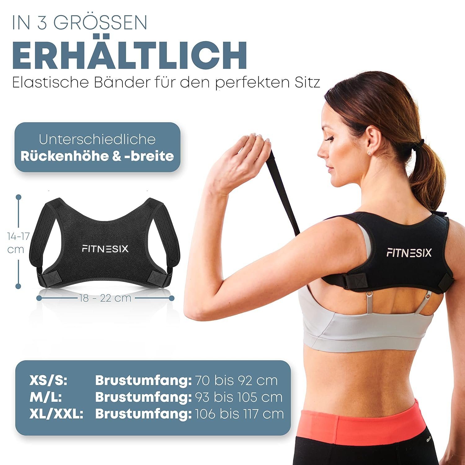FITNESIX Rückenbandage Rücken Geradehalter Haltungskorrektur Rückengurt Rückenbandage, in 3 Ausführungen