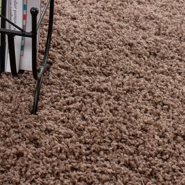 Teppich Unicolor - Einfarbig, Teppium, Rund, Höhe: 30 mm, Teppich Wohnzimmer Shaggy Einfarbig Mocca Modern Flauschig Weiche