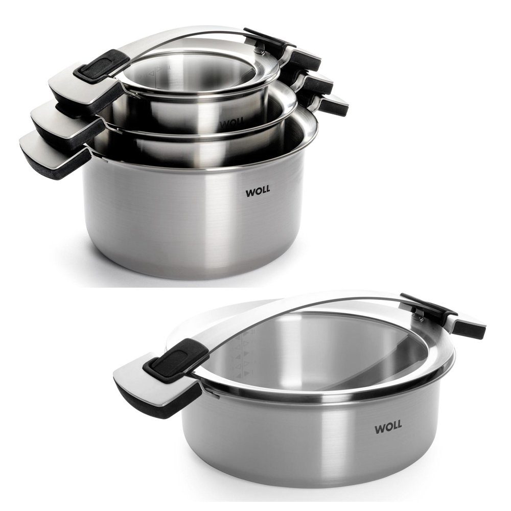 WOLL MADE IN GERMANY Topf-Set Concept Pro 4-tlg. Topf-Set, Induktion,  5-lagiges Mehrschicht-Material, Edelstahl (Set, 4-tlg., Kochtopf 16cm +  Kochtopf 20cm + Kochtopf 24cm + Bratentopf 24cm), feste Seitengriffe,  Multifunktionales Deckelsystem ...