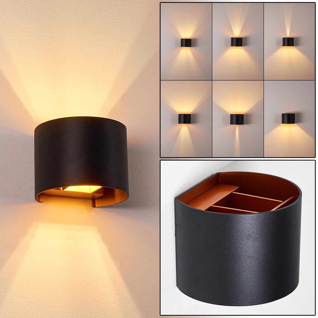 hofstein Wandleuchte »Vaccina« moderne Wandlampe aus Metall in Schwarz/Kupferfarben, ohne Leuchtmittel, 2700 Kelvin, m. verschiedenen Lichteffekten, Up&Down, G9 max., 350 Lumen