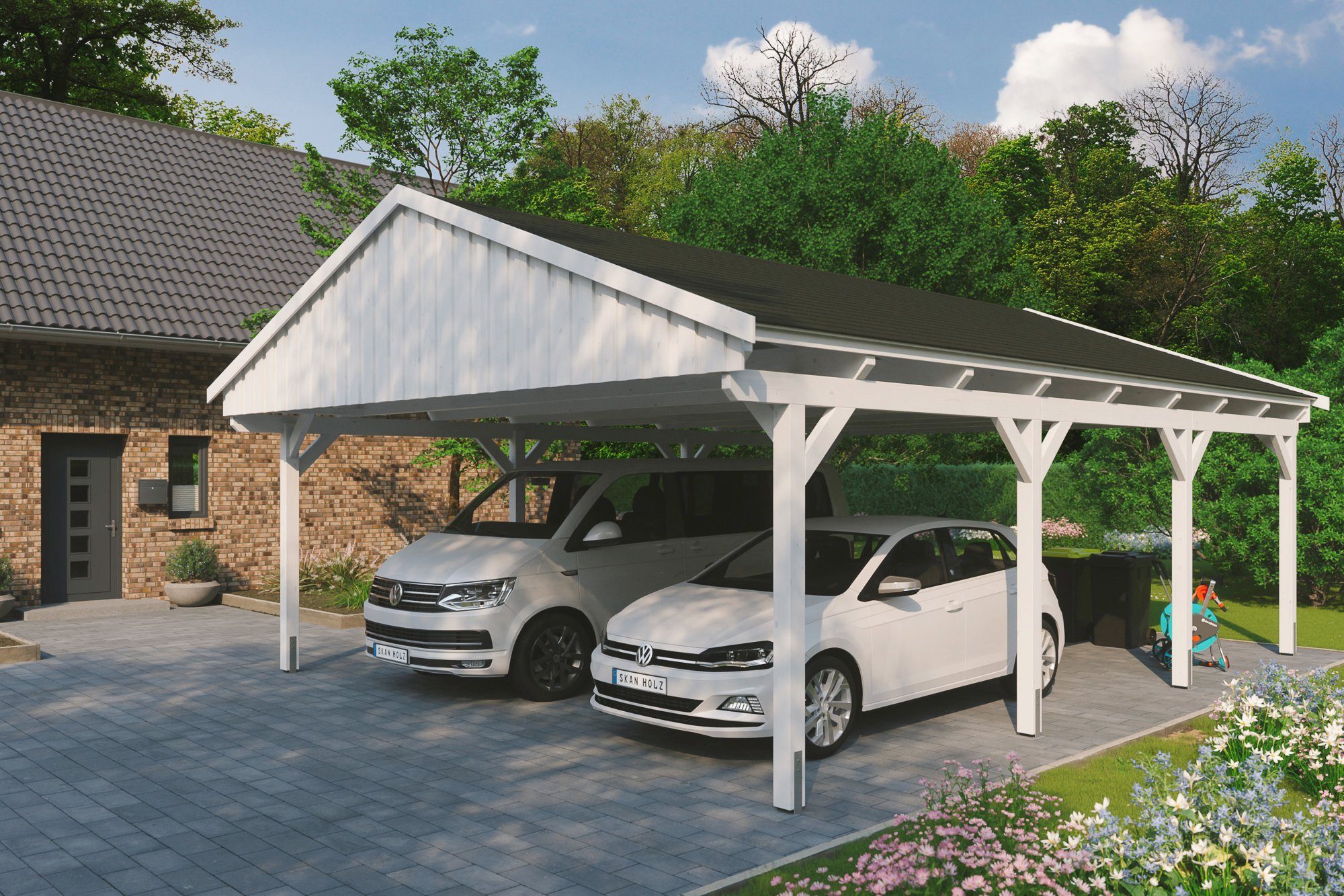 [Super Sonderverkauf durchgeführt! ] Skanholz Doppelcarport Fichtelberg, 618x808 Einfahrtshöhe, cm, Schindeln BxT: cm mit 574 schwarzen