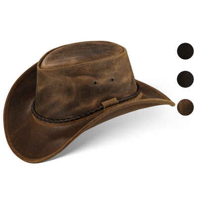 BLACK FOREST FOX Cowboyhut JERO Herren Western Cowboy Rindsleder Hut Vintage Braun Größe S