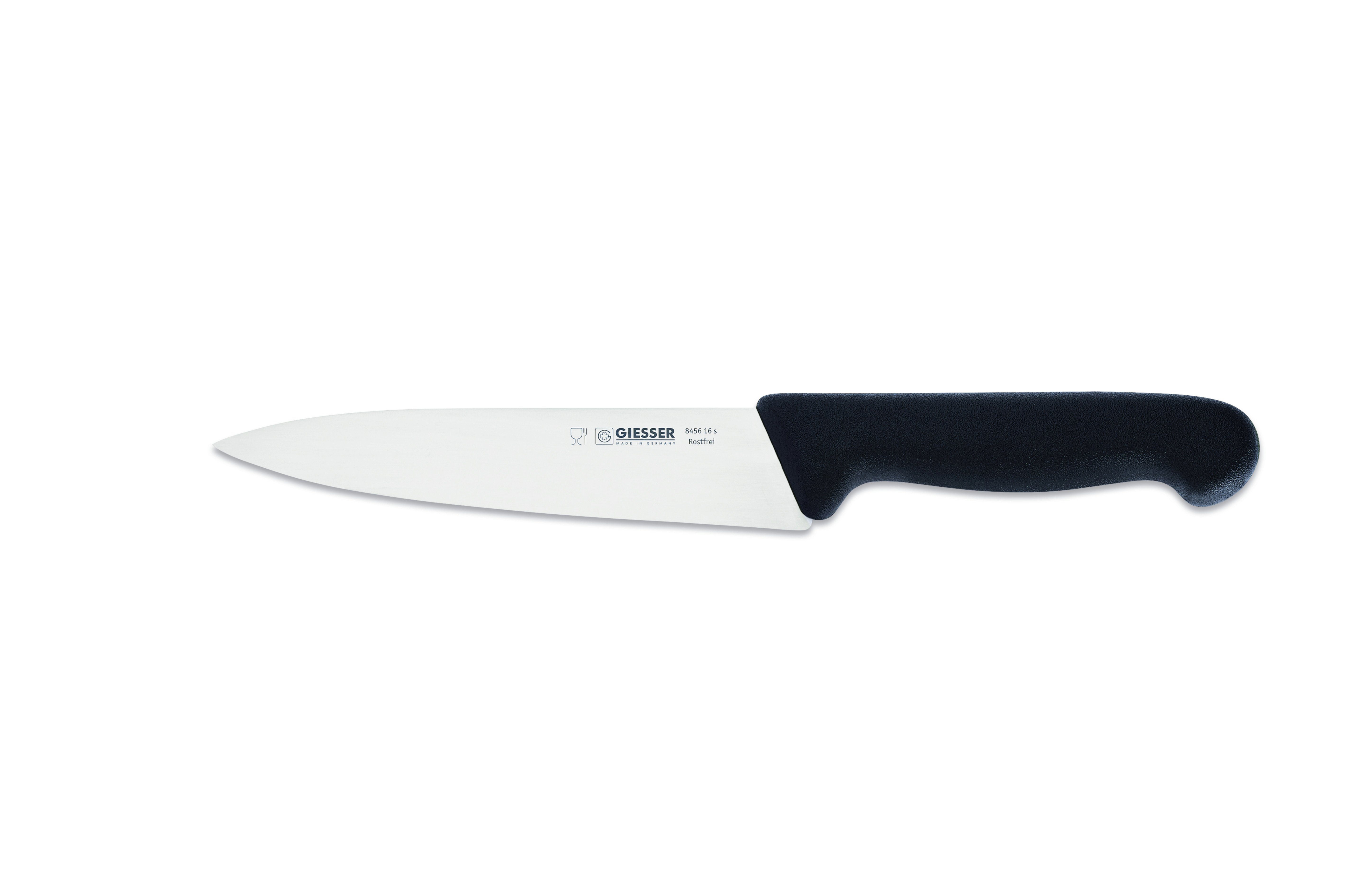 Giesser Messer Kochmesser Küchenmesser 8456, schmale, mittelspitze Klinge, scharf Handabzug, Ideal für jede Küche schwarz