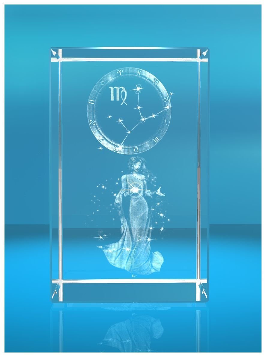 VIP-LASER Dekofigur 3D Glasquader I Sternzeichen PRO I Motiv: Jungfrau, Hochwertige Geschenkbox, Made in Germany, Familienbetrieb