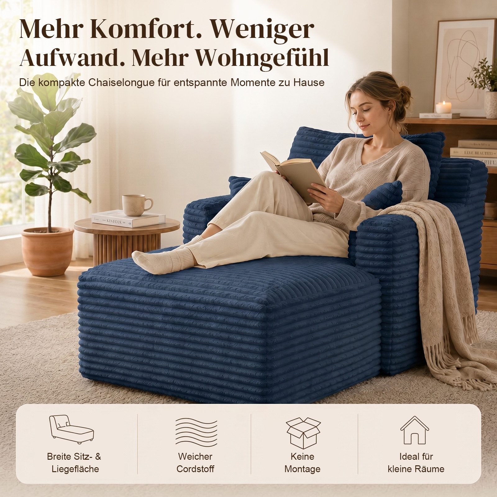 ANYSUN Loungesofa Modernes Chaiselongue-Sofa,Cord-Schlafsofa, 2 Kissen,Relaxsessel Cord, ohne Montage mit Taschenfederkern & Schaumstoffpolsterung,Loungesofa, L – Bild 5 von 5