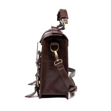 WISHDOR Umhängetasche Damen Vintage Henkeltasche Messenger-Tasche Aktentasche Tablet (Kunstleder Tasche Handtasche Tragetasche mit Top Griff und 120CM Schultergurt, Freizeittasche, Arbeitstasche, Schule Tasche, Unitasche), Schultertasche Wasserdicht für Handy Tablet iPad usw Braun 25x20x9 cm