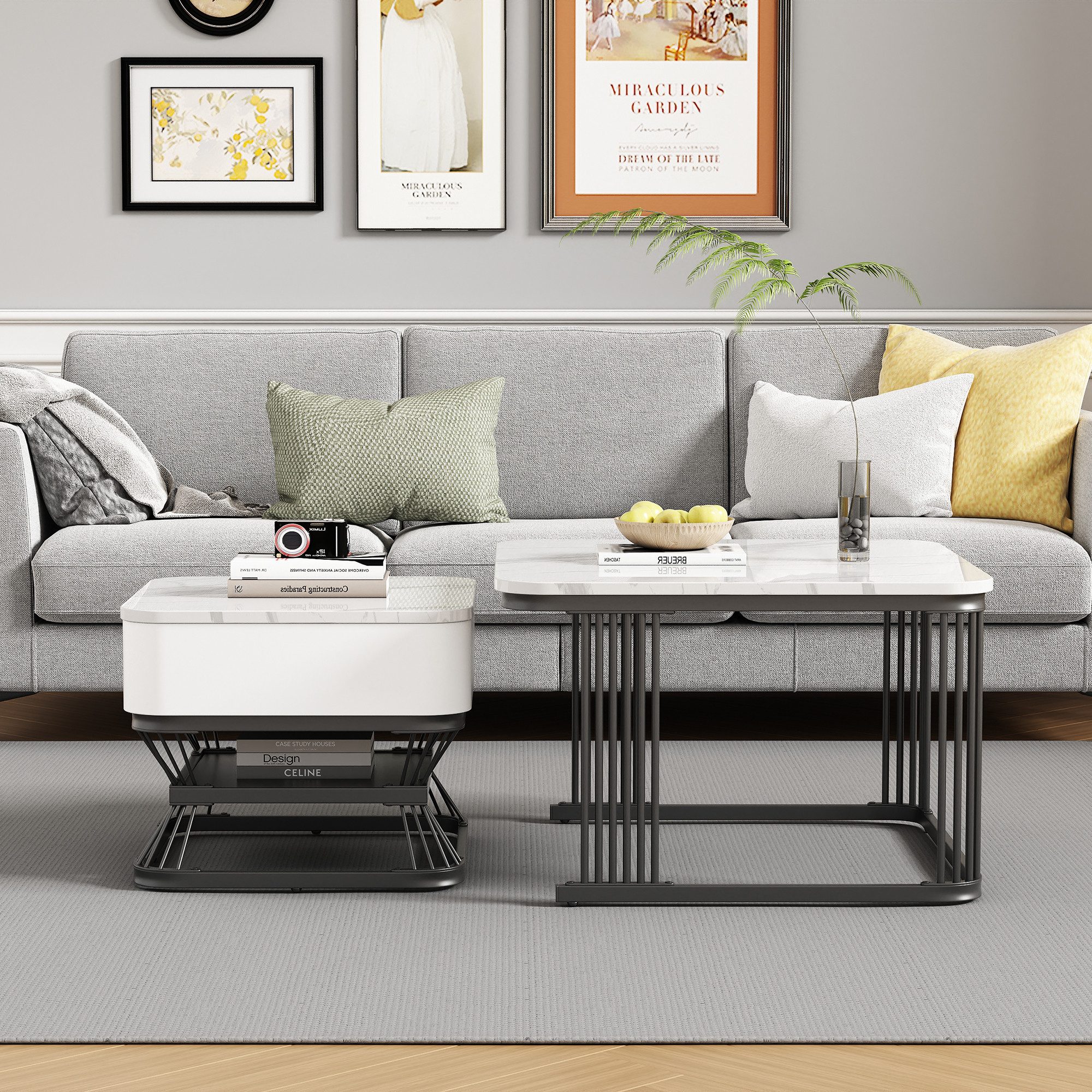 Merax Couchtisch im Marmoroptik mit Metallrahmen (2er Set) günstig online kaufen