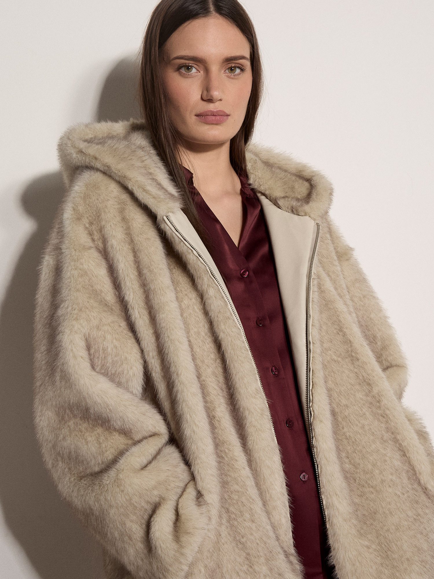 Apricot Kurzjacke Weiche Kunstfelljacke mit Kapuze
