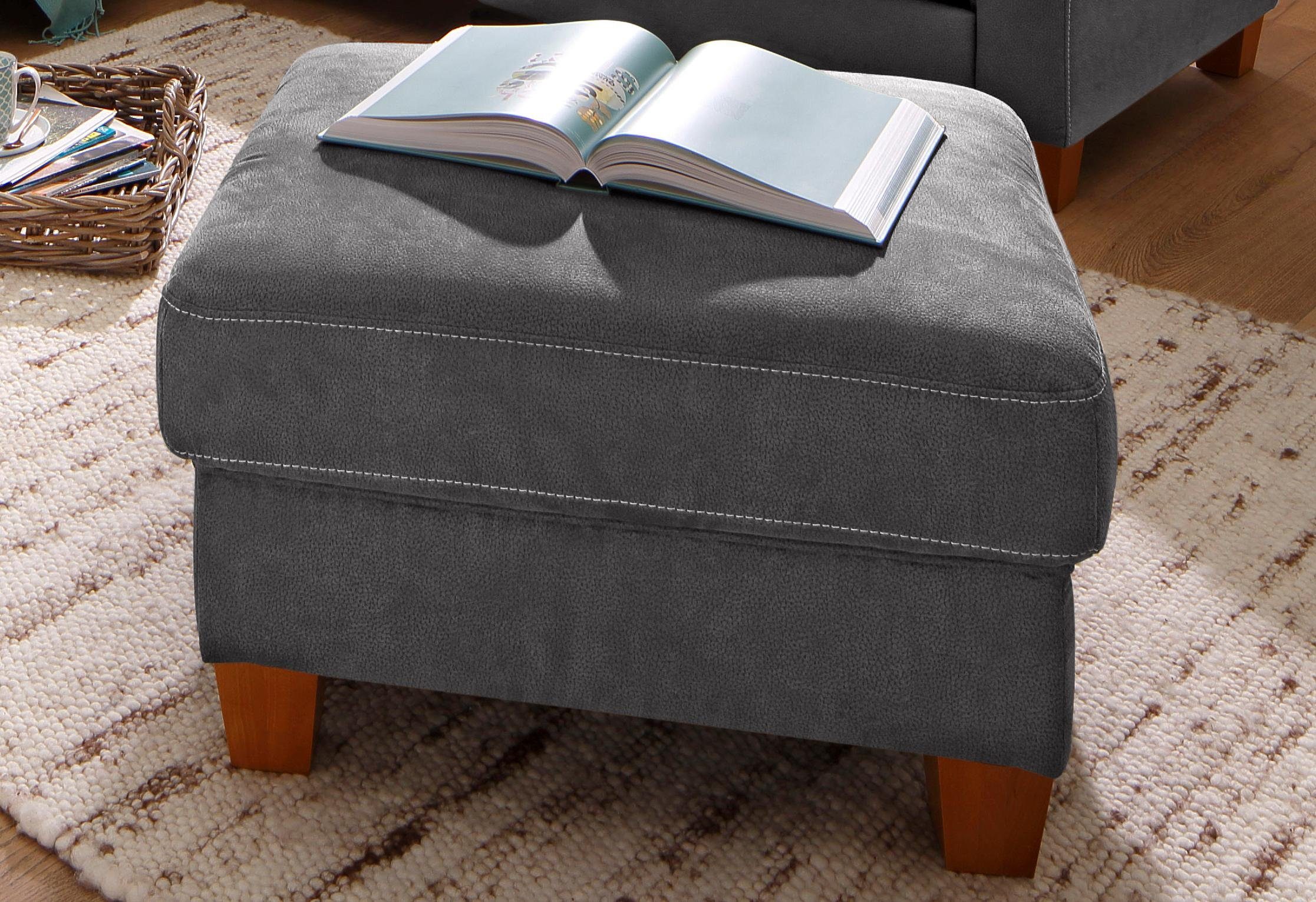 OTTO home Hocker Borkum, B: 75cm, Federkern-Polsterung, vielseitig nutzbar, Fußablage & Sitzgelegenheit, frei im Raum stellbar, Massivholzfüße