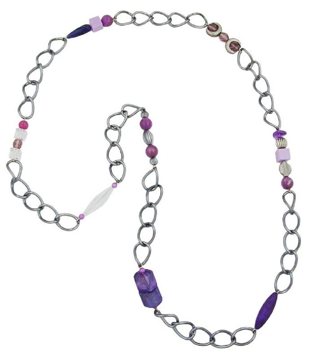 unbespielt Collier Kette Kunststoff-Perlen lilafarben Weitpanzerkette Aluminium 95 cm, Modeschmuck für Damen