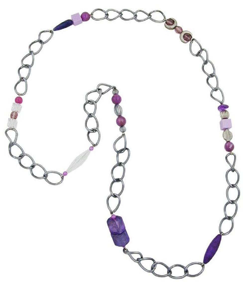 Collier Kette Kunststoff-Perlen lilafarben Weitpanzerkette Aluminium 95 cm