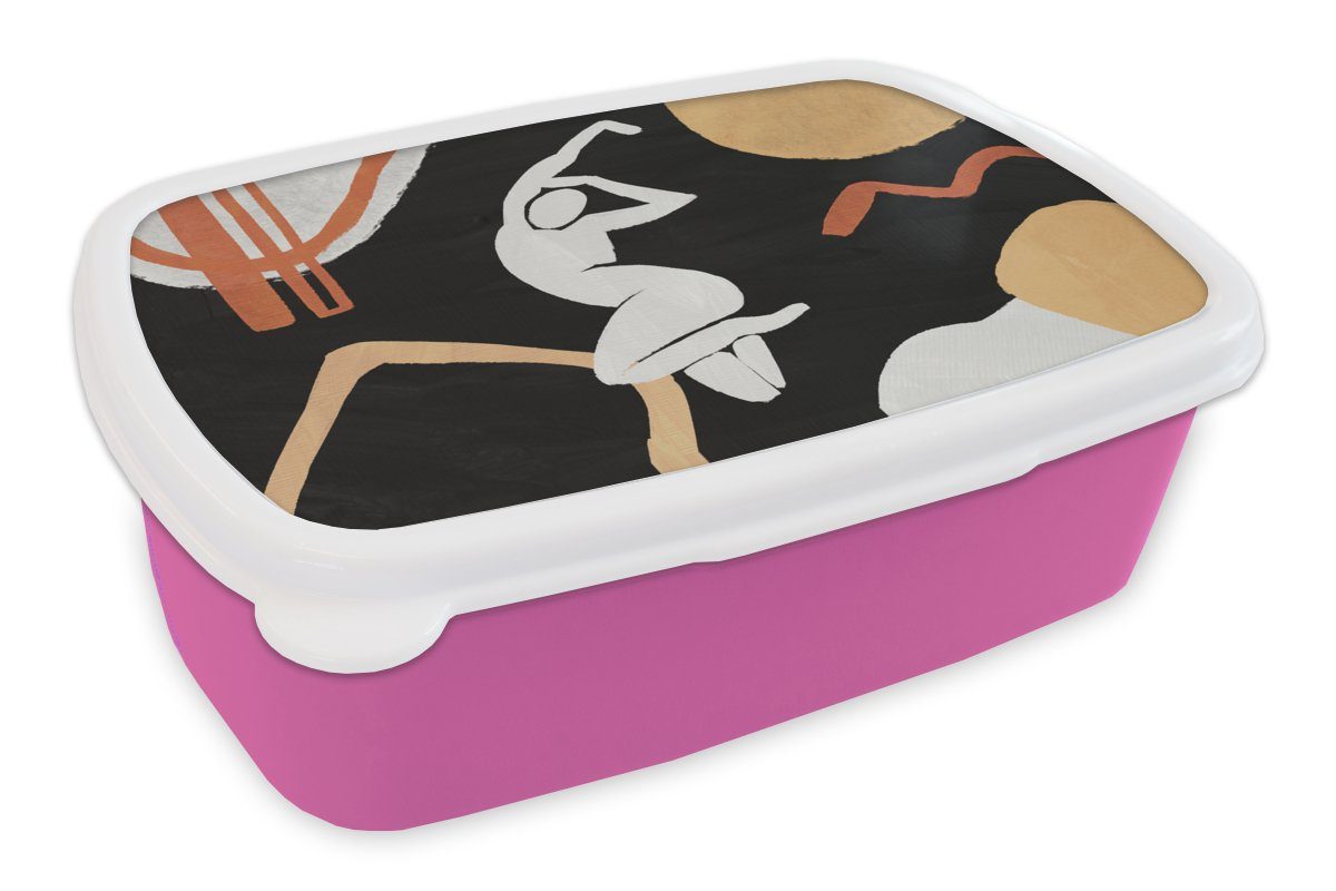 MuchoWow Lunchbox Frau - Figur - Kunst, Kunststoff, (2-tlg), Brotbox für Erwachsene, Brotdose Kinder, Snackbox, Mädchen, Kunststoff rosa