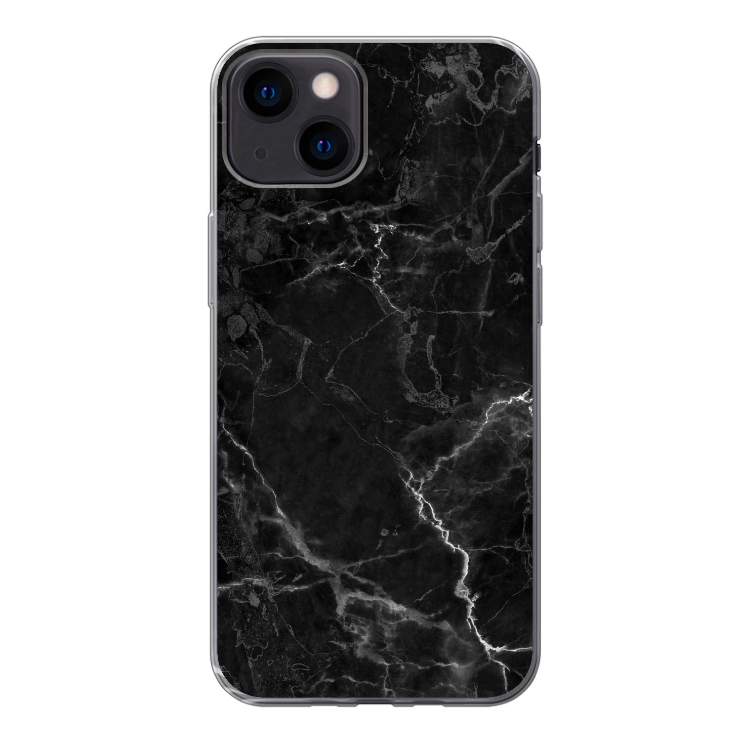 MuchoWow Handyhülle für Apple iPhone 13 Marmor - Schwarz - Weiß - Textur - Marmoroptik, Smartphone-Bumper, Print, Handy Schutzhülle Dünn