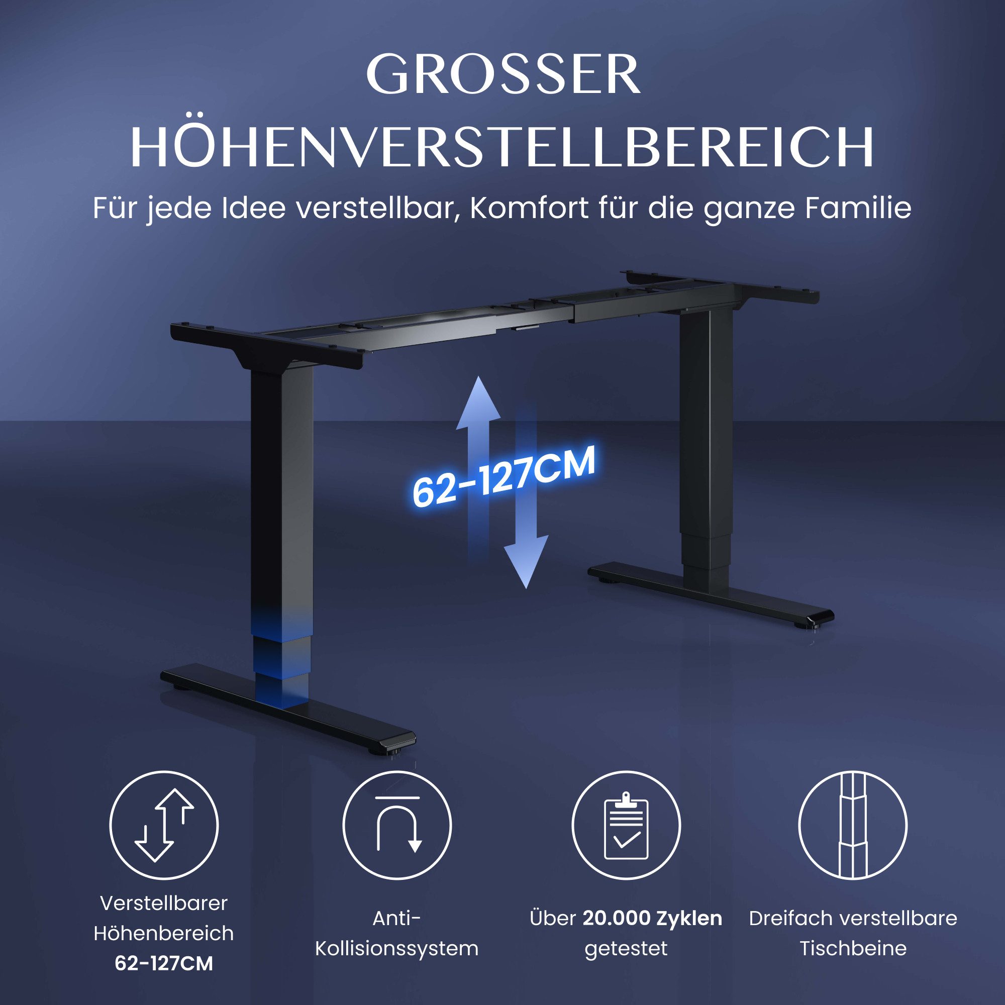 FLEXISPOT Schreibtisch Elektrisch höhenverstellbares Tischgestell (EC5 Serie) (Dual-Motor & 3-Fach-Teleskop & 3 Speicherhöhen, Zeit-Erinnerungsfunktion, Softstart/-Stop), Antikollisionssystem, LED-Display, Max. Load: 160kg