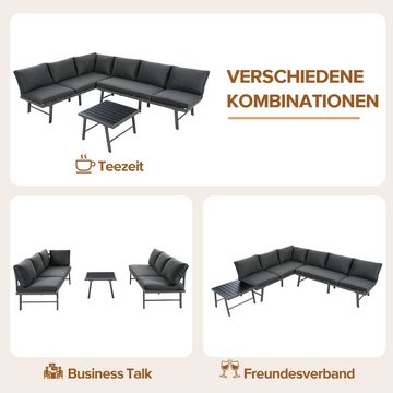 BlingBin Gartenlounge-Set Gartenmöbel-Set Lounge-Set, (3-tlg., Loungeset für 5-6 Personen), 2 Ecksofas, 1 Tisch, Aluminiumgestell mit Schutzfüßen