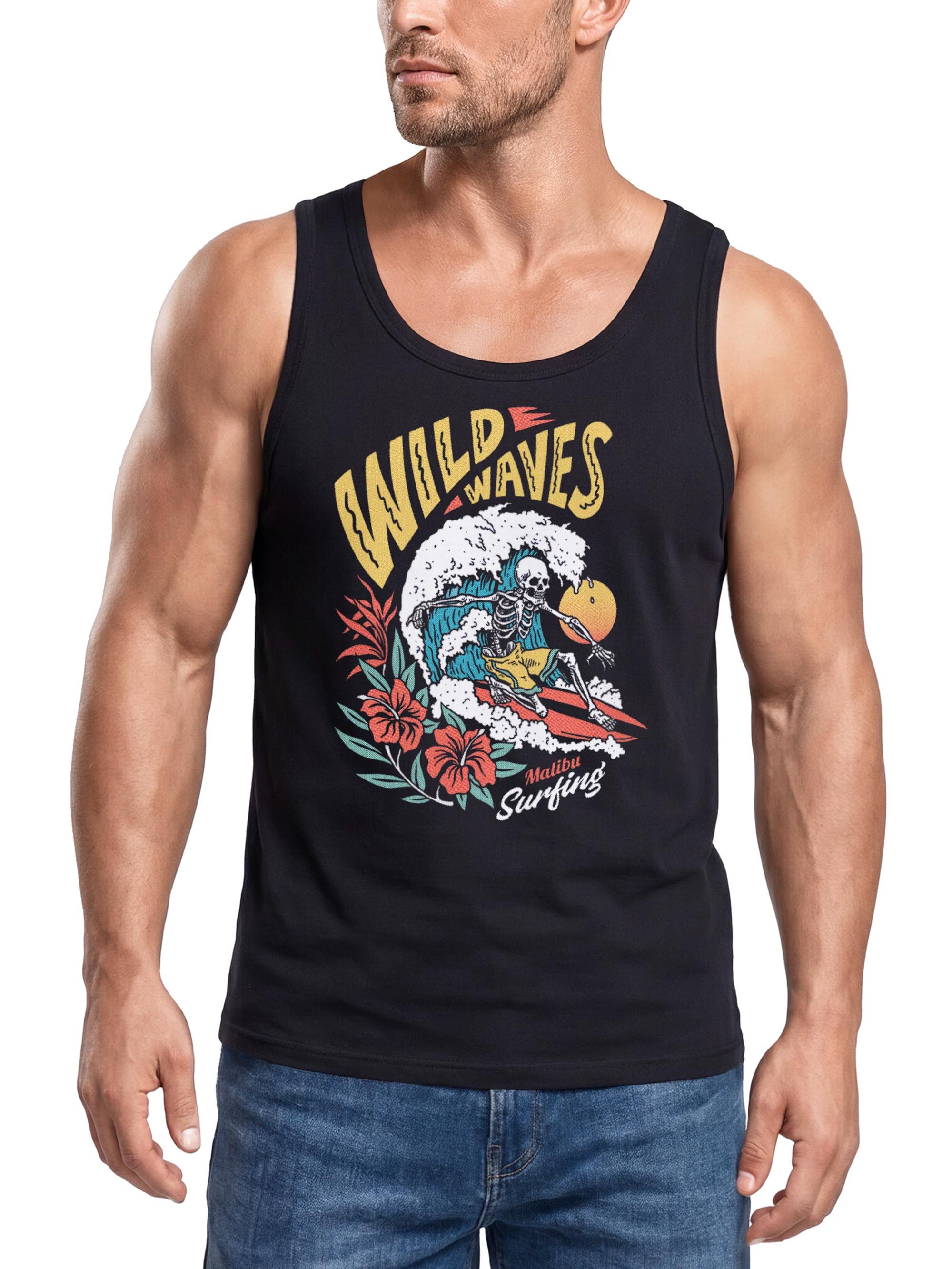 Neverless Tanktop Herren Tank-Top Surfing Skull Malibu Wild Waves Wellen Sonne Strand mit Print