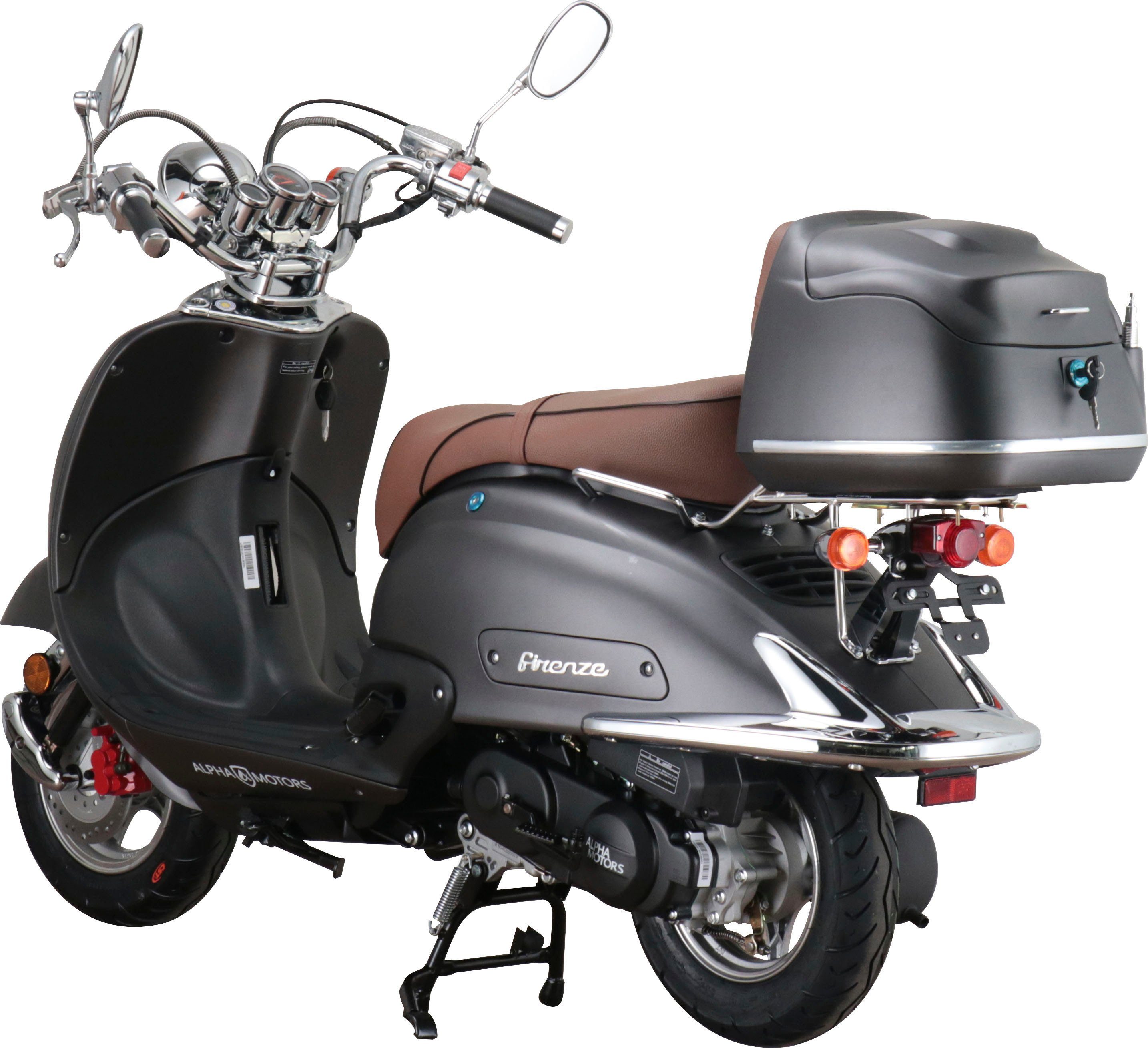 Euro 50 Retro inkl. 5, Alpha ccm, Firenze, mattschwarz km/h, Motorroller 45 Topcase braun Motors |