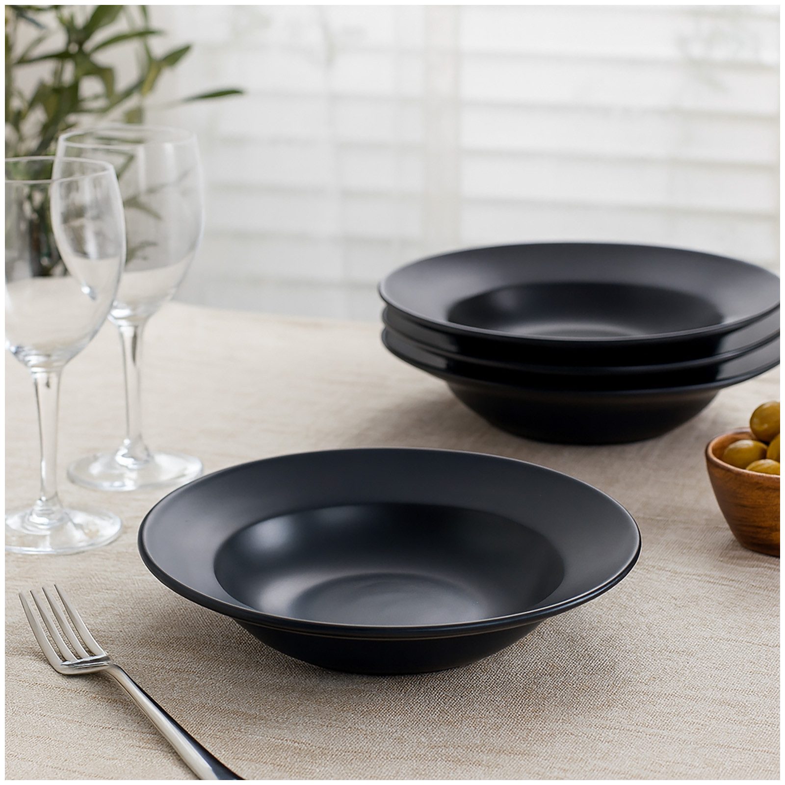 NTK-Collection Speiseteller Pastateller 4 Stück Matt Schwarz, (4 St), Speiseteller tiefe Teller