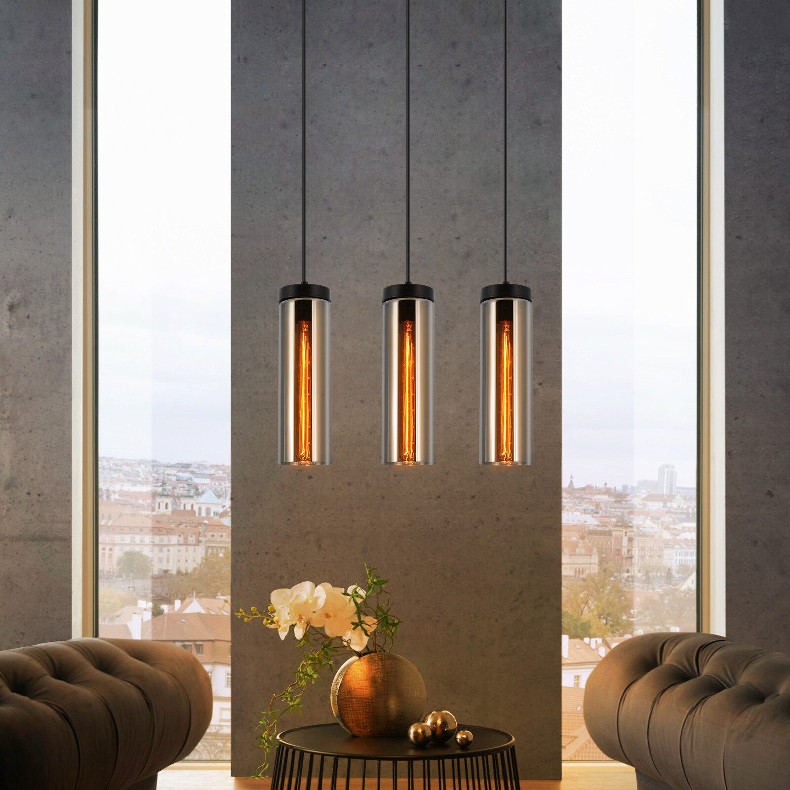 ZMH Pendelleuchte Esszimmer Schwarz - 3 Flammig E27 Glas Hängeleuchte für Wohnzimmer, Einfache Installation, ohne Leuchtmittel, 120CM Höhenverstellbar Esstischlampe für Küche Schlafzimmer