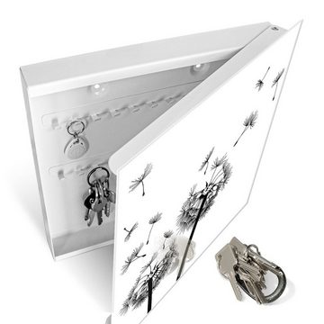 banjado Schlüsselkasten Glas Pusteblume 2 (Stahl Gehäuse, mit 50 Haken), 30 x 30 x 5 cm