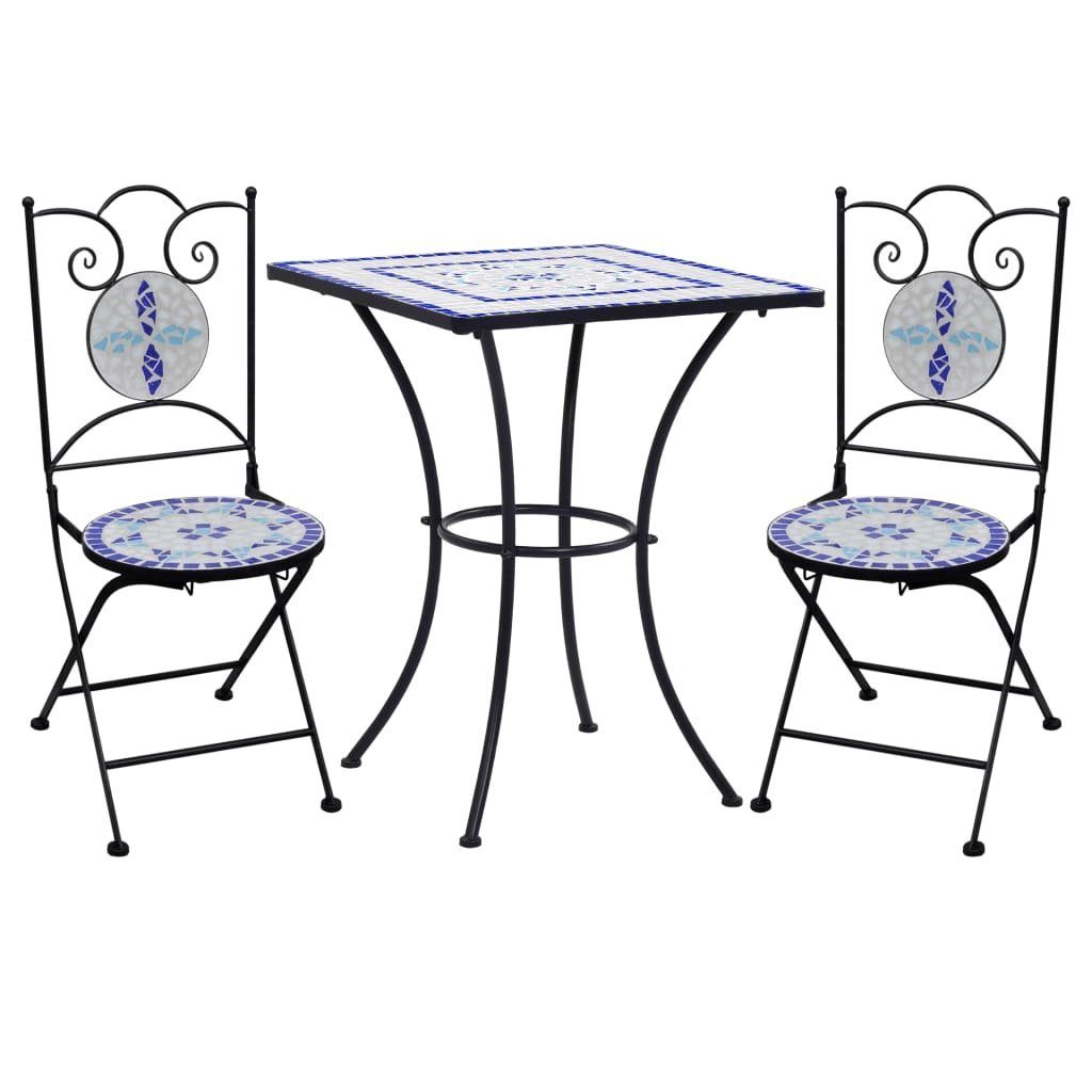 vidaXL Gartenlounge-Set 3-tlg. Bistro-Set Mosaik Keramik Blau und Weiß, (3-tlg)