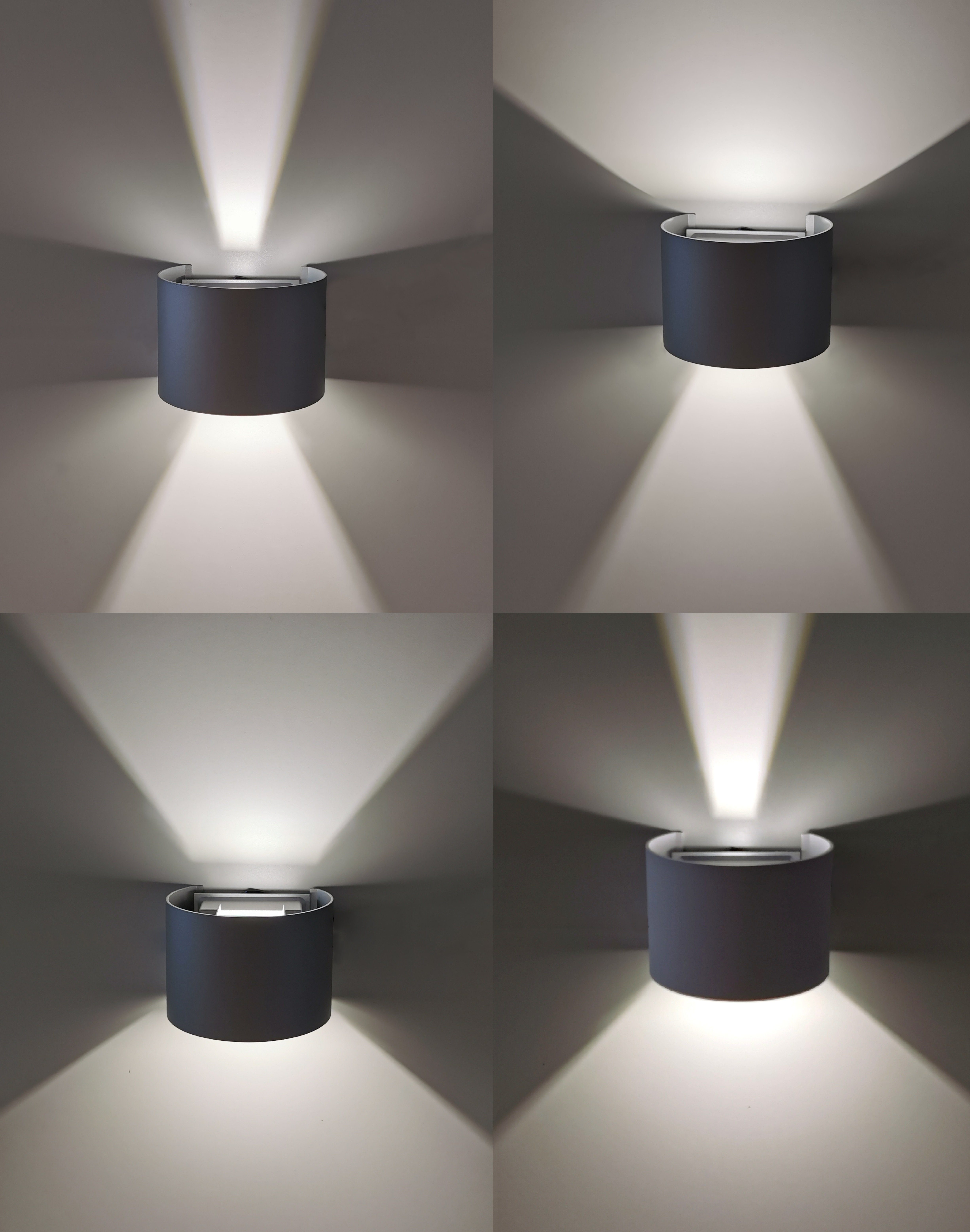 TRANGO LED Außen-Wandleuchte, 3035-04TF IP44 Up & Down Wandstrahler in Silber Rund inkl. 1x 7 Watt 4000K Neutralweiß LED Modul *FLEX* mit einstellbar Abstrahlwinkel, innen & außen Leuchte, Außenstrahler, Wandleuchte