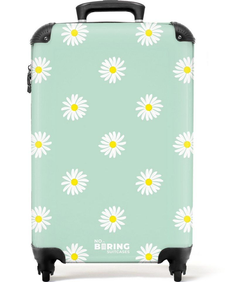 NoBoringSuitcases.com© Hartschalen-Trolley Pastellgrün mit Gänseblümchen 55x35x20cm, Handgepäck Koffer & Trolleys, Luggage, Reisekoffer Frauen
