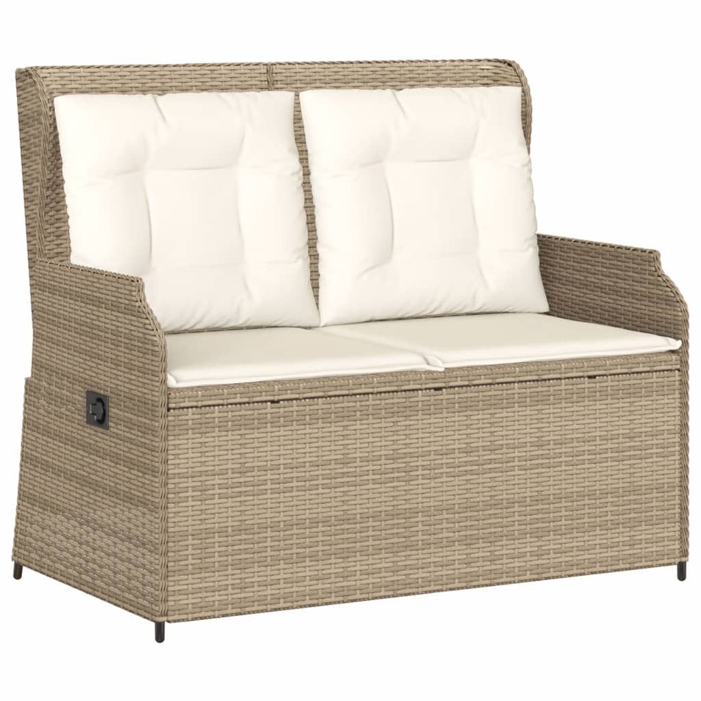 vidaXL Loungesofa Gartenbank Verstellbar mit Kissen Beige Poly Rattan, 1 Teile