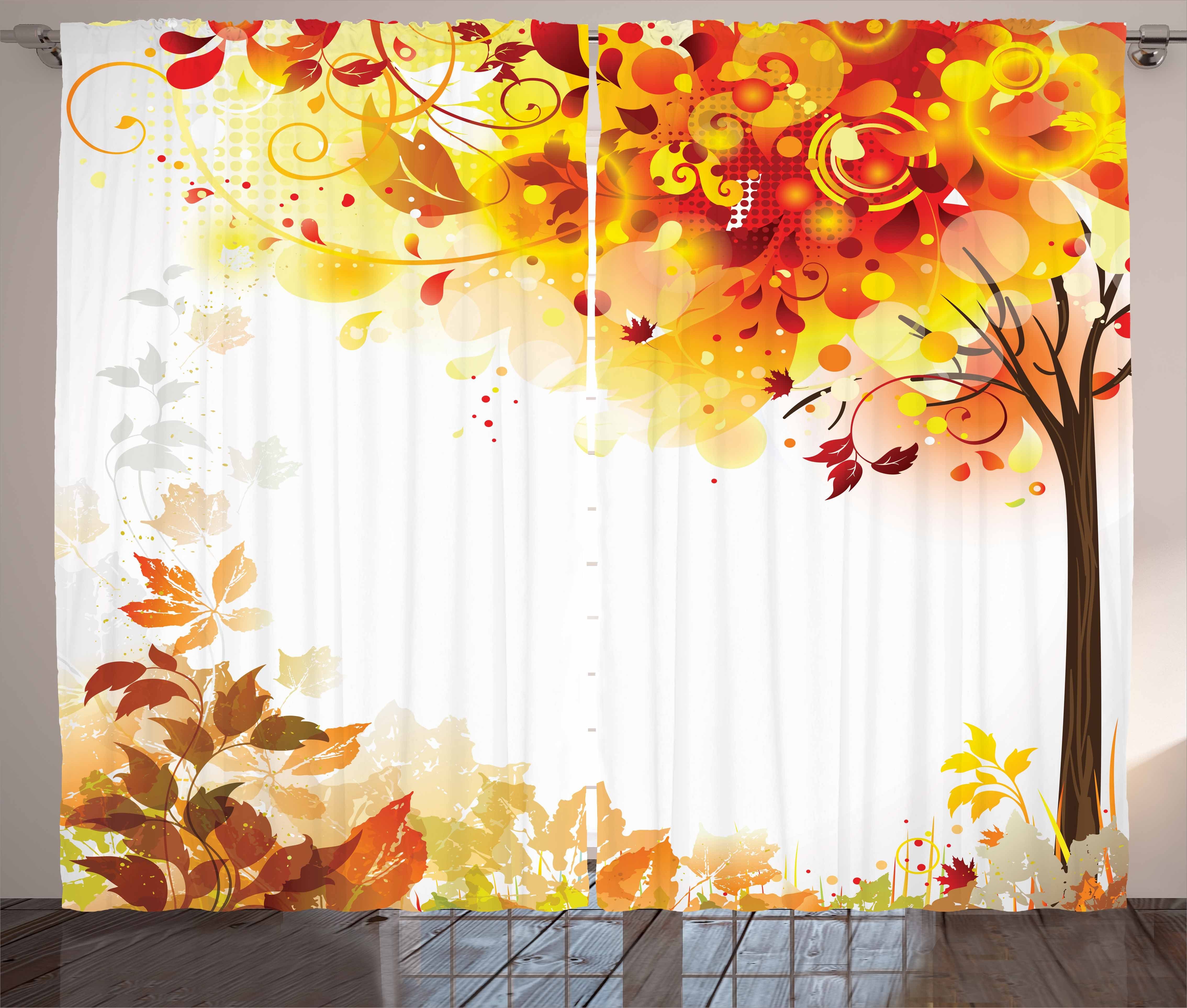 Gardine Schlafzimmer Kräuselband Vorhang mit Schlaufen und Haken, Abakuhaus, Herbst Abstrakt Herbstsaison Baum