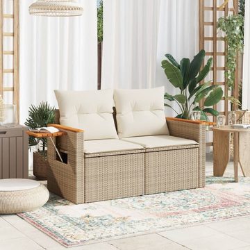 vidaXL Loungesofa Gartensofa mit Kissen 2-Sitzer Beige Poly Rattan