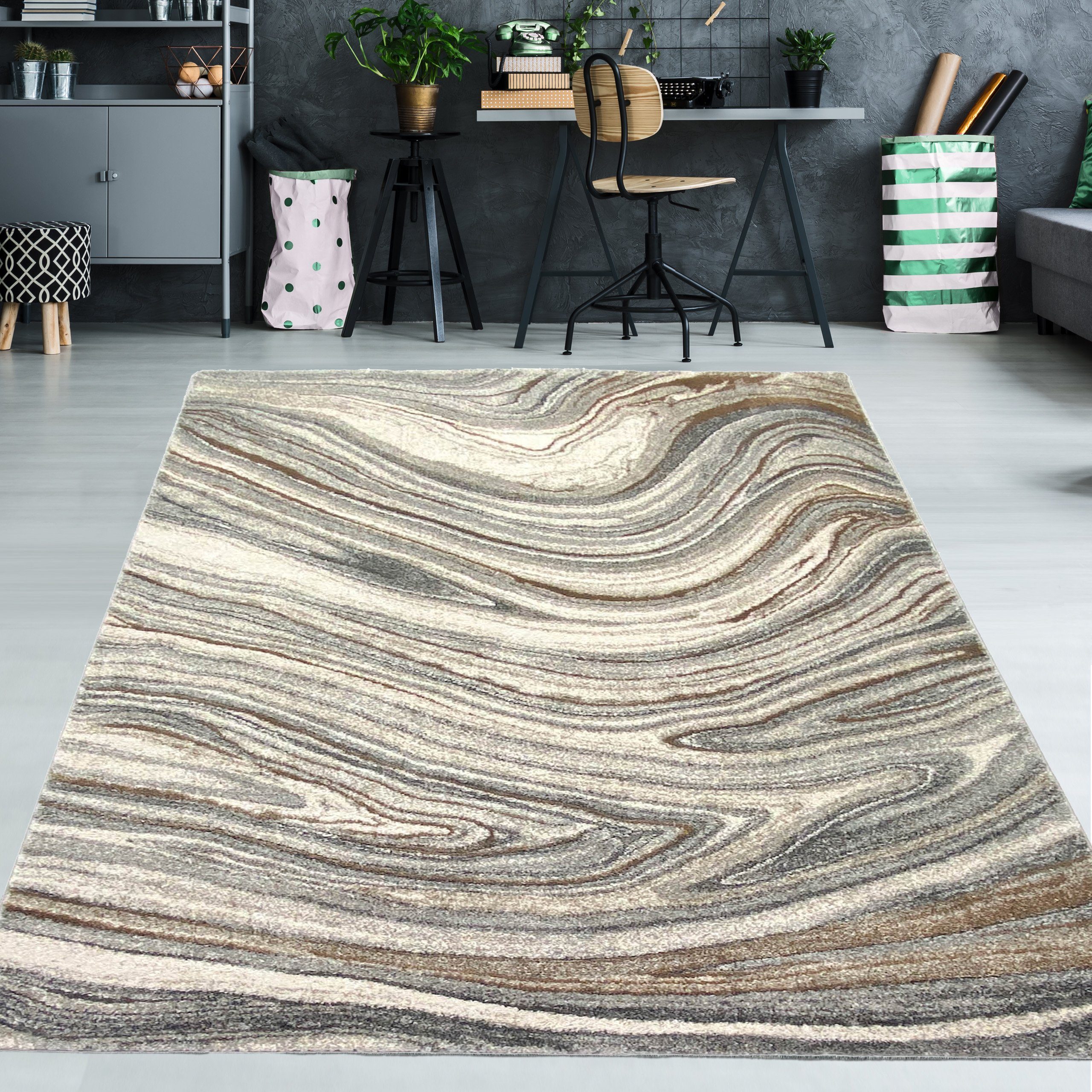 TeppichHome24 Teppich Designerteppich flüssiger Marmor creme günstig online kaufen