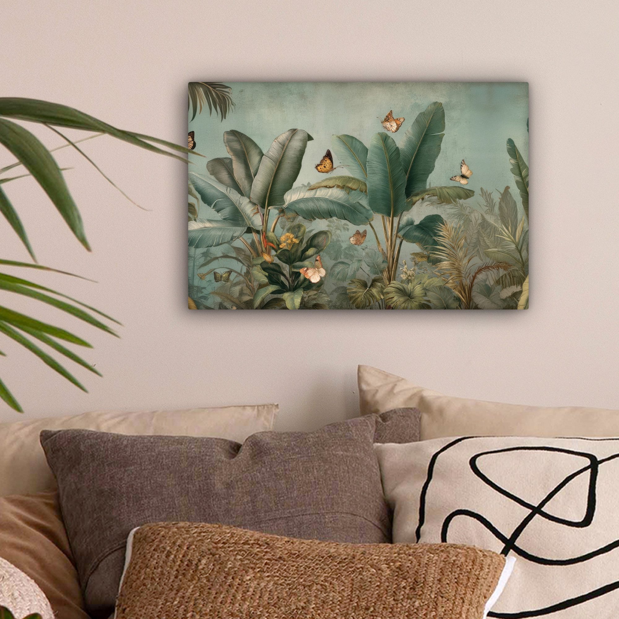 OneMillionCanvasses® Leinwandbild Tropisches Blattwerk - Schmetterlinge - g günstig online kaufen