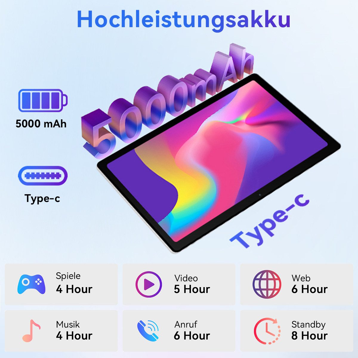 Happybe 10 Zoll, 64GB, Android 15/16, mit Tastatur Hülle Set, WiFi 6, BT 5.4 Tablet (10,1", 64 GB, Android 15, WiFi, Octa-Core, WiFi 6, HD 1280x800, 5000mAh Akku)