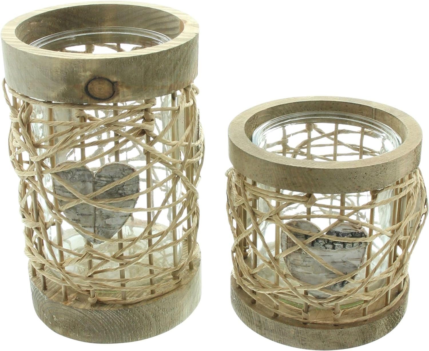 Windlicht "Herzchen" aus Holz & Glas Kerzenhalter für Stumpenkerzen & Teelichter
