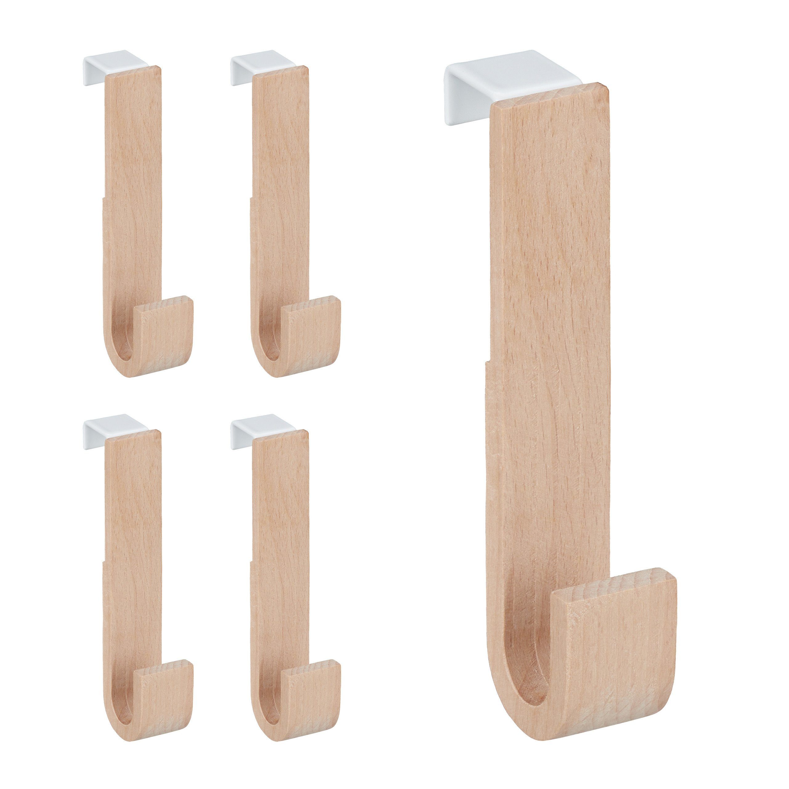 relaxdays Türhaken Holz 5er Set, Taschen, Mäntel, Jacken, Schals, Türen mit einer Falztiefe von ca. 2 cm, (5-St)