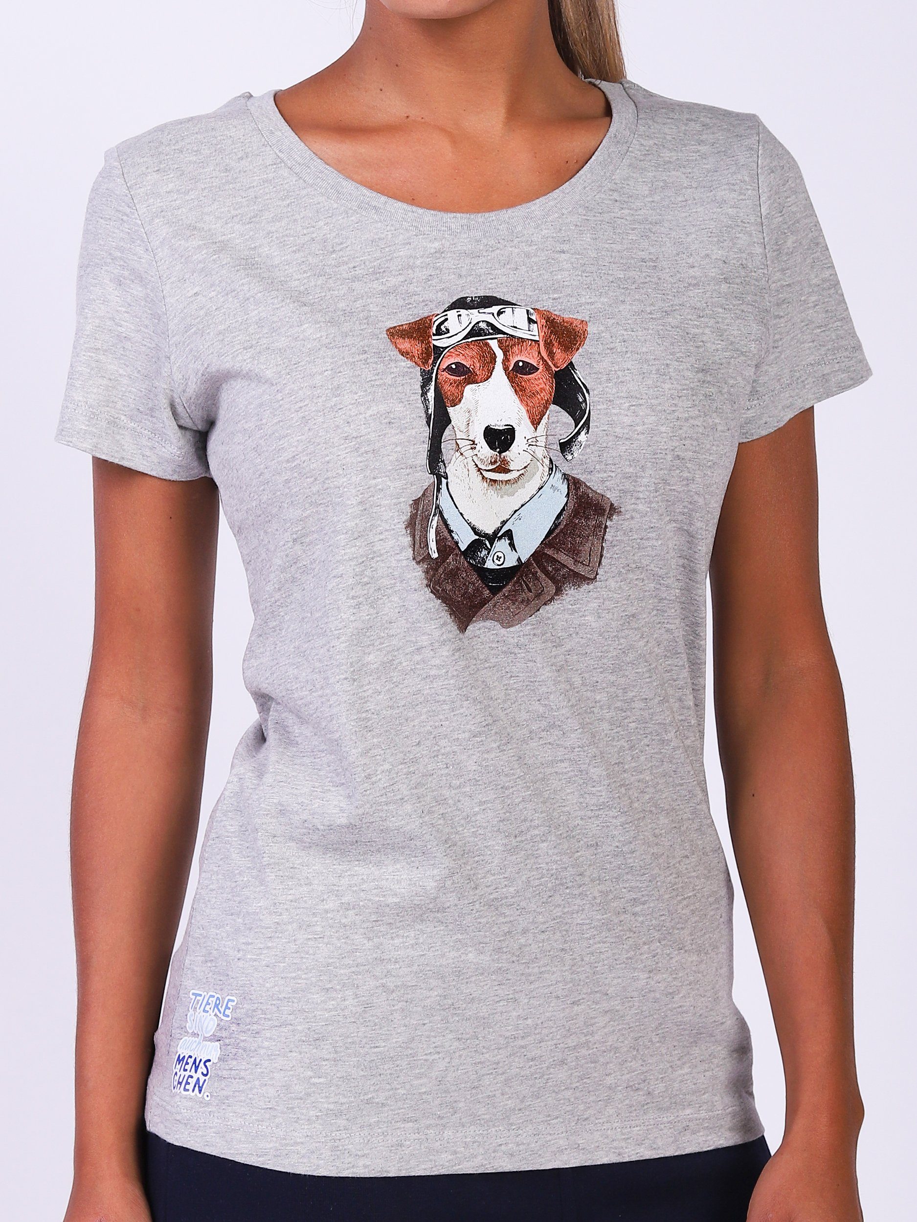 wat? Apparel Print-Shirt Hund (1-tlg) grau meliert