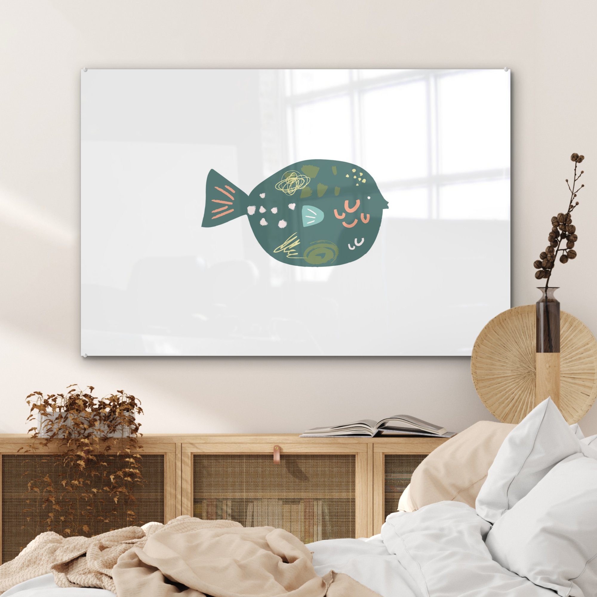 St), Schlafzimmer - - Grün & MuchoWow Fisch Acrylglasbilder Wohnzimmer Acrylglasbild Pastell, (1