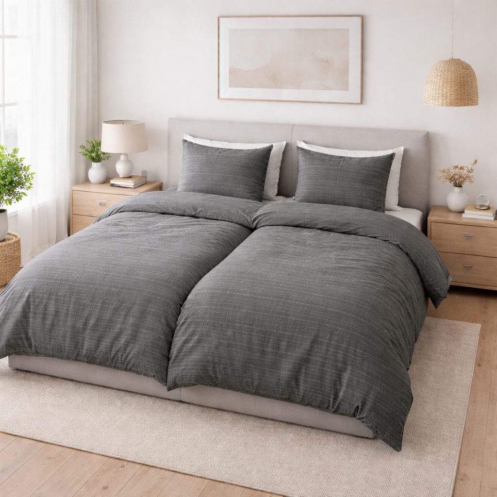 Rosette Bettwäsche Comfort, Seersucker, 2 teilig, Streifen uni, grau günstig online kaufen