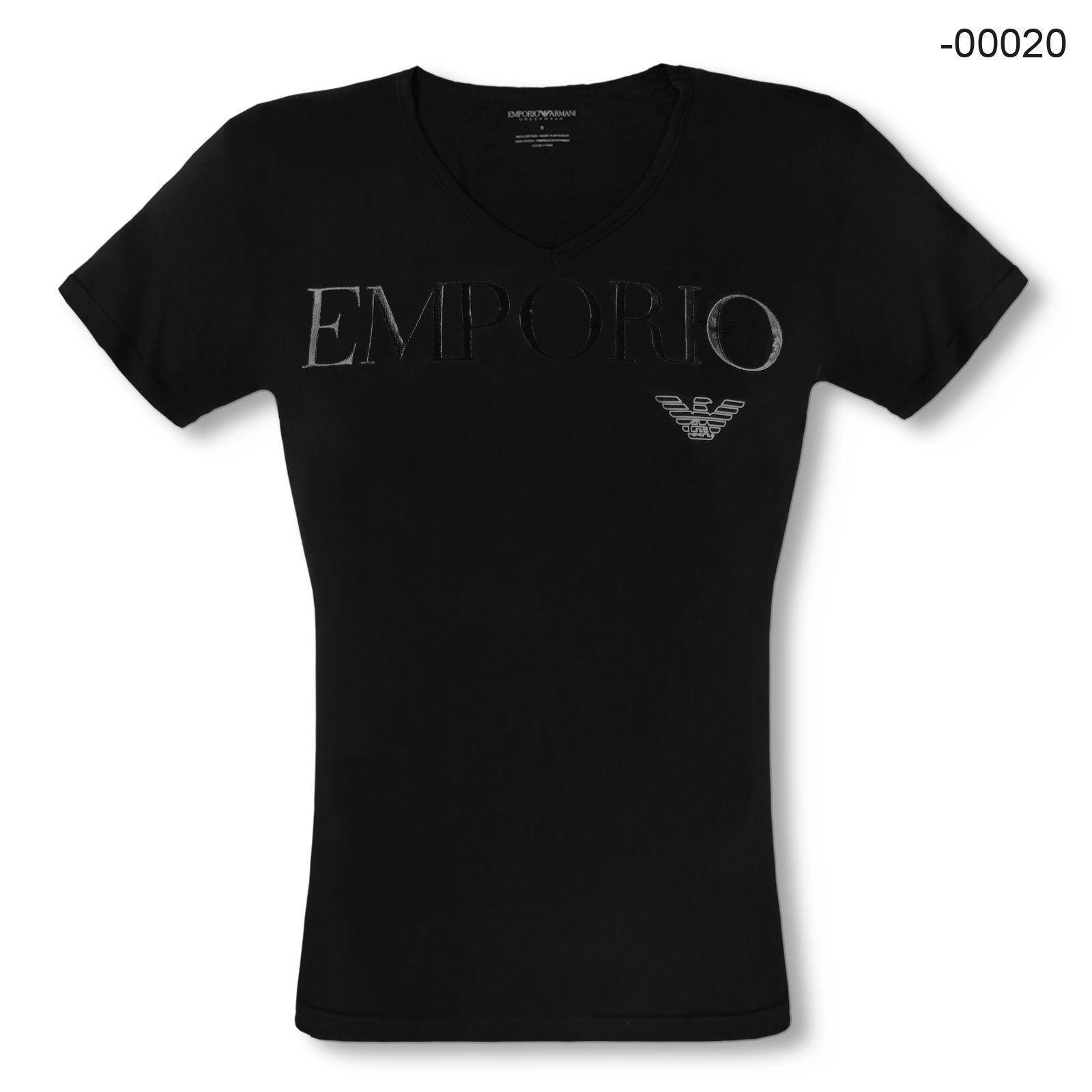 Emporio Armani T-Shirt V-Neck Stretch Cotton mit Markenschriftzug und Eagle-Logo auf der Brust 00020 black