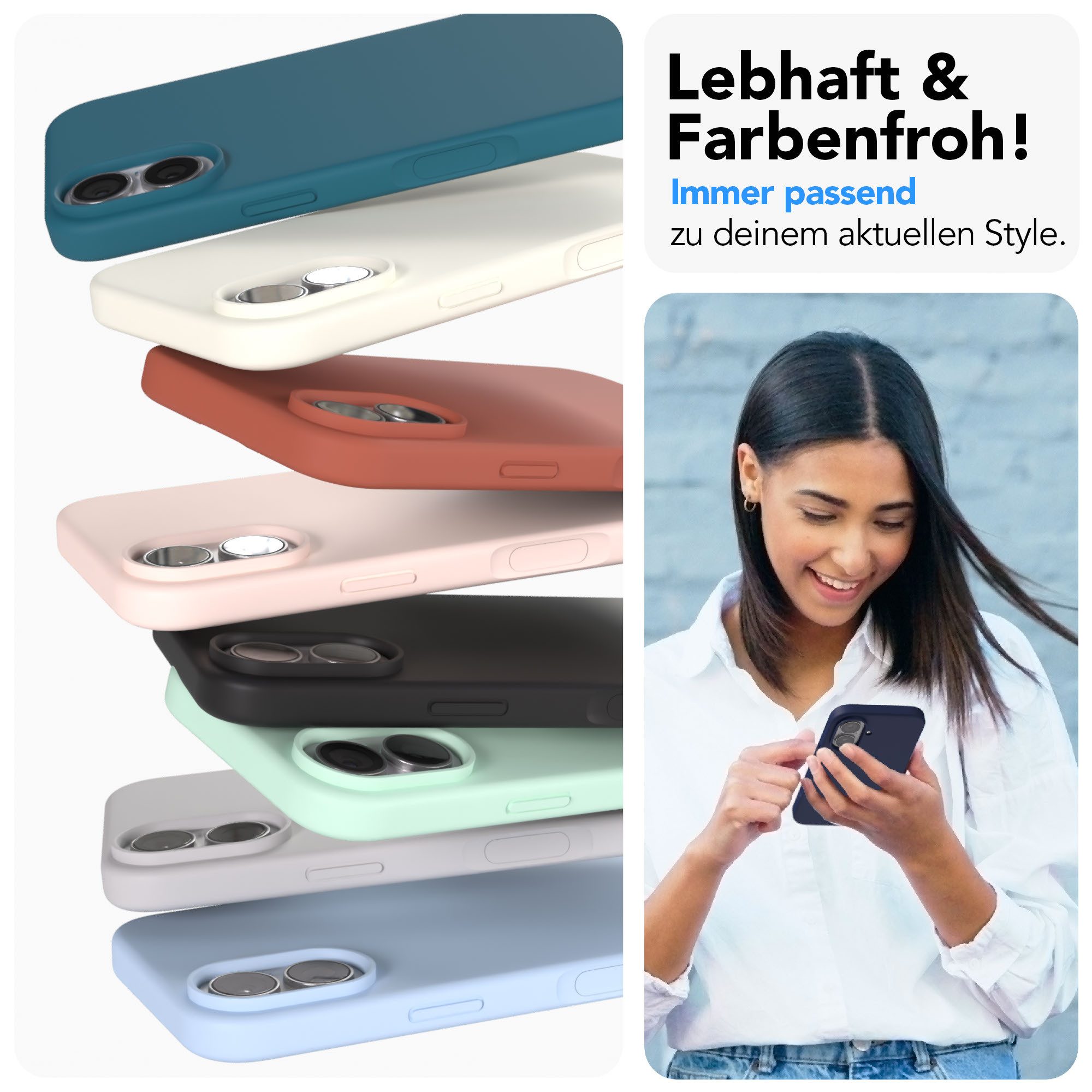 EAZY CASE Handyhülle für Apple iPhone 17 Hülle Silikon 6,3 Zoll, Handy Softcase Hülle Silikon mit Displayschutz Case Blau / Nachtblau